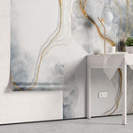 Tapet personalizat marble cu model de marmura alba si gri cu insertii aurii white marble