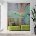 Tapet personalizat marble cu marmura colorata in nuante de albastru si portocaliu sunset marble