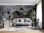Tapet personalizat marble cu marmura neagra cu accente aurii black gold
