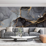 Tapet personalizat marble cu marmura neagra cu accente aurii black gold