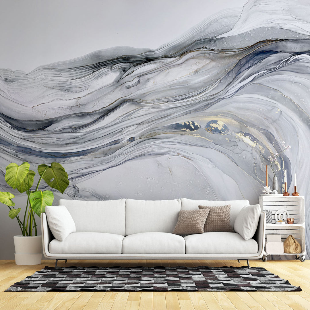 Tapet personalizat marble cu marmura alba si gri in forma de val marble wave