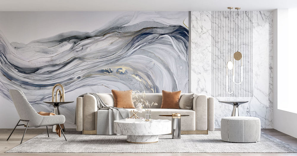 Tapet personalizat marble cu marmura alba si gri in forma de val marble wave