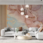 Tapet personalizat marble cu marmura in nuante de roz pudrat si albastru deschis blissful