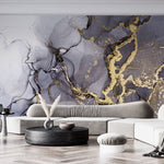 Tapet personalizat marble cu marmura in nuante de cerneala cu accente aurii golden ink