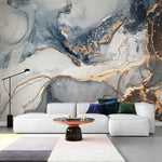 Tapet personalizat marble cu marmura in nuante fumurii cu accente aurii pouring glitter