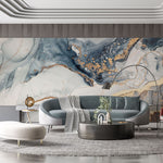 Tapet personalizat marble cu marmura in nuante fumurii cu accente aurii pouring glitter