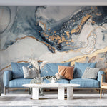 Tapet personalizat marble cu marmura in nuante fumurii cu accente aurii pouring glitter