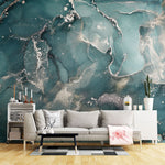 Tapet personalizat marble cu marmura in nuante oceanice cu accente argintii sclipitoare silver blue