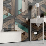 Tapet personalizat wood cu model geometric in 3d si textura de lemn 3d wood 