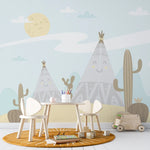 Tapet personalizat natura pentru copii cu corturi si cactusi in desert desert tents