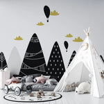 Tapet personalizat natura pentru copii cu munti alb negru decorati textured mountains