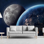 Tapet personalizat universul spatial pentru copii cu luna si planeta pamant vazute din spatiu earth & moon