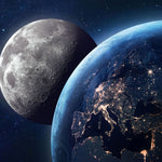 Tapet personalizat universul spatial pentru copii cu luna si planeta pamant vazute din spatiu earth & moon