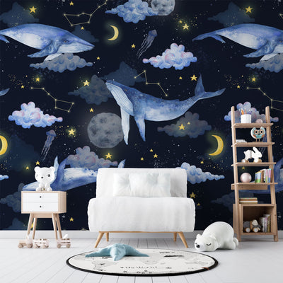 fototapet-personalizat-universul-spatial-pentru-copii-cu-balene-pe-cerul-negru-printre-luna-stele-constelatii-si-nori-night-wale