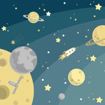 Tapet personalizat universul spatial pentru copii cu planete si rachete cosmic adventure