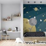 Tapet personalizat universul spatial pentru copii cu planete si rachete cosmic adventure