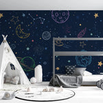 Tapet personalizat universul spatial pentru copii cu planete si nave spatiale hand drawn galaxy