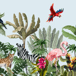 Tapet personalizat jungla amazoniana pentru copii cu peisaj safari cu animale exotice girafe capre negre safari sketch