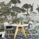 Tapet personalizat jungla amazoniana cu pentru copii palmieri bananieri plante tropicale si animale exotice printre care zebre leoparzi elefanti maimute jungle landscape