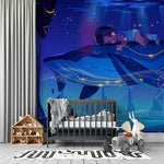 Tapet personalizat lumea animalelor pentru copii cu lumea subacvactica a balenelor underwater whale