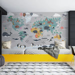 Tapet personalizat micii exploratori pentru copii cu harta lumii a animalelor animal's map