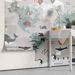 Tapet personalizat micii exploratori pentru copii cu harta lumii a animalelor animal's map