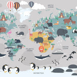 Tapet personalizat micii exploratori pentru copii cu harta lumii a animalelor animal's map