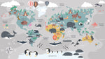Tapet personalizat micii exploratori pentru copii cu harta lumii a animalelor animal's map