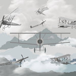 Tapet personalizat micii exploratori pentru copii cu avioane zburand peste munti mountain gliders