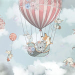 Tapet personalizat micii exploratori pentru copii cu animale in baloane cu aer printre nori air baloon animals