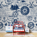 Tapet personalizat micii exploratori pentru copii cu elemente maritime barci ancore carme si busole caribbean sailing