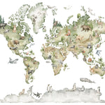Tapet personalizat micii exploratori pentru copii cu harta lumii pe cu flora si fauna continentelor zoo map