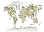 Tapet personalizat micii exploratori pentru copii cu harta lumii pe cu flora si fauna continentelor zoo map
