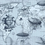 Tapet personalizat micii exploratori pentru copii cu harta lumii si diverse aparate de zbor printre care avioane si zeppelin zeppelin