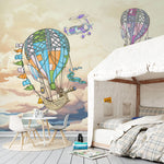Tapet personalizat micii exploratori pentru copii cu barcute colorate zburatoare peste marea albastra flying pirates