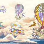 Tapet personalizat micii exploratori pentru copii cu barcute colorate zburatoare peste marea albastra flying pirates