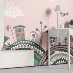 Tapet personalizat micii exploratori pentru copii cu baloane cu aer cald deasupra orasului roz pink city