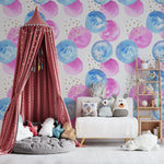 Tapet personalizat inspiratie scandinava pentru copii cu buline roz si albastru watercolor dots