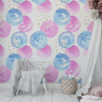 Tapet personalizat inspiratie scandinava pentru copii cu buline roz si albastru watercolor dots