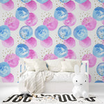 Tapet personalizat inspiratie scandinava pentru copii cu buline roz si albastru watercolor dots