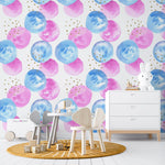 Tapet personalizat inspiratie scandinava pentru copii cu buline roz si albastru watercolor dots