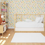 Tapet personalizat inspiratie scandinava pentru copii cu buline multicolore pe fundal galben dots