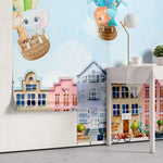Tapet personalizat inspiratie scandinava pentru copii cu animale cladiri suedeze si baloane cu aer colorate stockholm