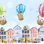 Tapet personalizat inspiratie scandinava pentru copii cu animale cladiri suedeze si baloane cu aer colorate stockholm