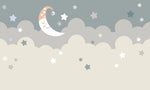 Tapet personalizat inspiratie scandinava pentru copii cu cer instelat visator si luna dreamy sky