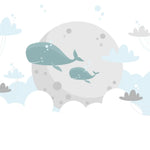 Tapet personalizat inspiratie scandinava pentru copii cu balene nori si castele dreamland