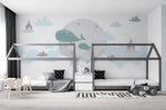 Tapet personalizat inspiratie scandinava pentru copii cu balene nori si castele dreamland