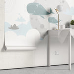 Tapet personalizat inspiratie scandinava pentru copii cu balene nori si castele dreamland