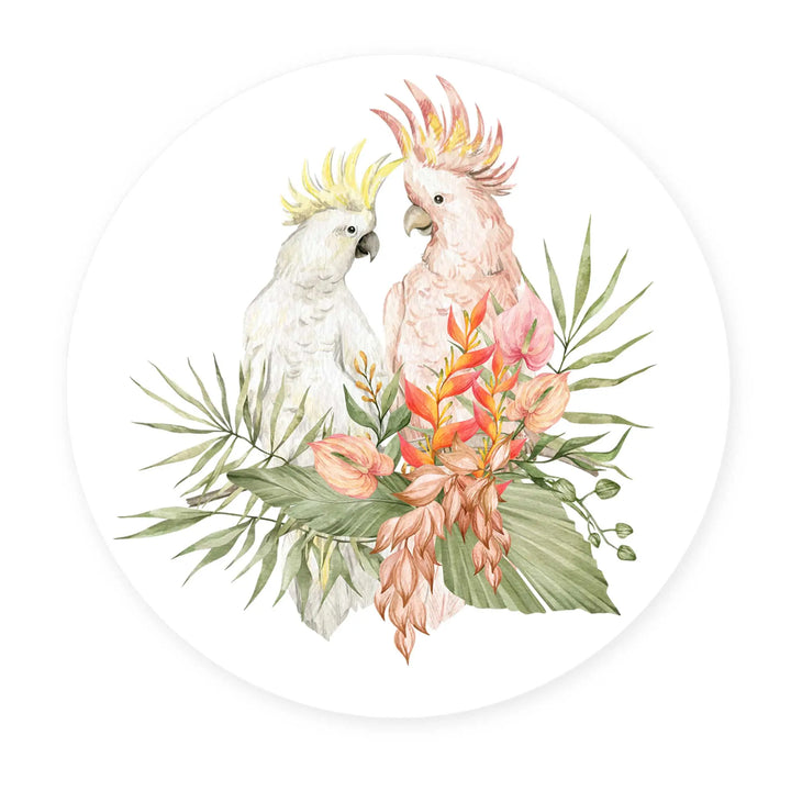 Sticker perete copii rotund cu papagali tropicali in natura   TROPICAL PARROT
