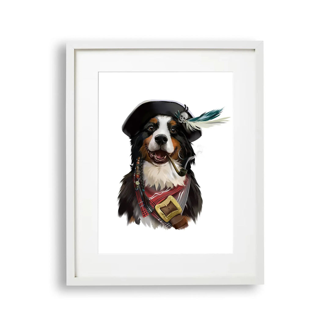 Tablou cu rama pentru copiilor care reprezinta un caine bernese pirat cu pipa in gura bernese dog